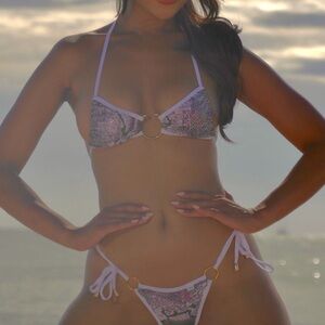 Elegant Purple, Grey, Pink and White Bikini Set